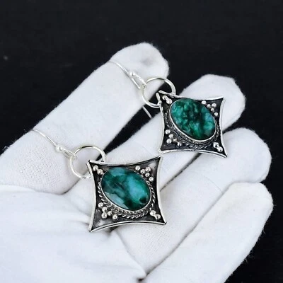 Emerald  Lab-Created 925 Sterling Silver Handmade Jewelry Earring Wadding Gift - Image 1 of 4