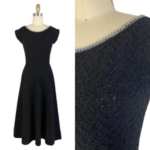 Vintage 1940s 1950s Black Wool Knit Dress with Pearl Beaded Collar | Size M - Picture 1 of 10