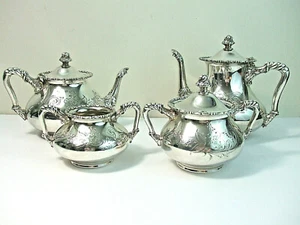 Antique Barbour Silver Co Coffee Tea 4pc Set Quadruple Silver Plate Pat #2420 - Picture 1 of 12