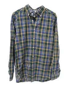 Uniqlo Mens Shirt M Green Blue Yellow Plaid Long Sleeve Button Down 100% Cotton - Picture 1 of 5