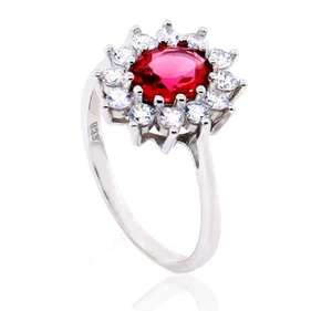 STERLING SILVER CZ RING LADIES OVAL RUBY CUBIC ZIRCONIA HALO CLUSTER DRESS BOX - Picture 1 of 7