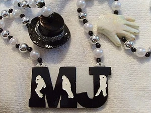 "MJ - WHITE GLOVE - GLITTERED HAT " MG BEAD MICHAEL JACKSON KING of POP (B521) - Picture 1 of 7