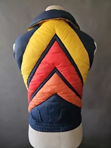 Vintage 80s White Stag Mountain Goat Down Puffer Ski Vest, Colorblocked Sz Med - Picture 1 of 8