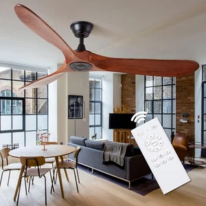 Wood Ceiling Fan No Light, 60 inch Indoor Outdoor, Noiseless Reversible DC Mo... - Picture 1 of 8