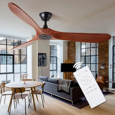 Wood Ceiling Fan No Light, 60 inch Indoor Outdoor, Noiseless Reversible DC Mo... - Image 1 of 4