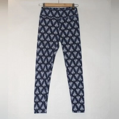 LuLaRoe Peacock Feather Leggings One Size Navy Blue White Rare Unicorn Soft Easy - Image 1 of 4