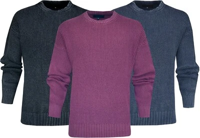 Knitted Jumper Plain Washed Design 100% Cotton Crew Neck Pullover Top Ex Store - Image 1 of 4