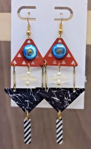 Dangle Earrings Boho Triangles Metal Jewelry Fashion Retro Made in USA Vintage - Picture 1 of 2