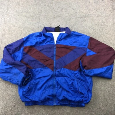 Vintage Athletic Works Jacket Mens Large Blue Maroon Orange Windbreaker Pockets - Image 1 of 4