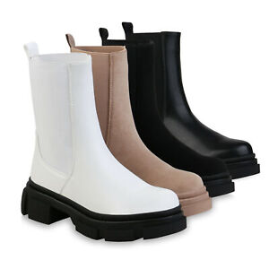 Damen Stiefeletten Plateau Boots Profil-Sohle Schlupf-Stiefel 835918 Schuhe