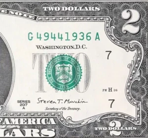 G 4944 1936 A : TRAILING YEAR 1936 $2 Two Dollar Bill Serial Number - Picture 1 of 3