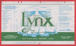 ETICHETTA ACQUA MINERALE NATURALE FRIZZANTE N°80 LYNX FONTI DI S.FERMO BEDONIA - Picture 1 of 1