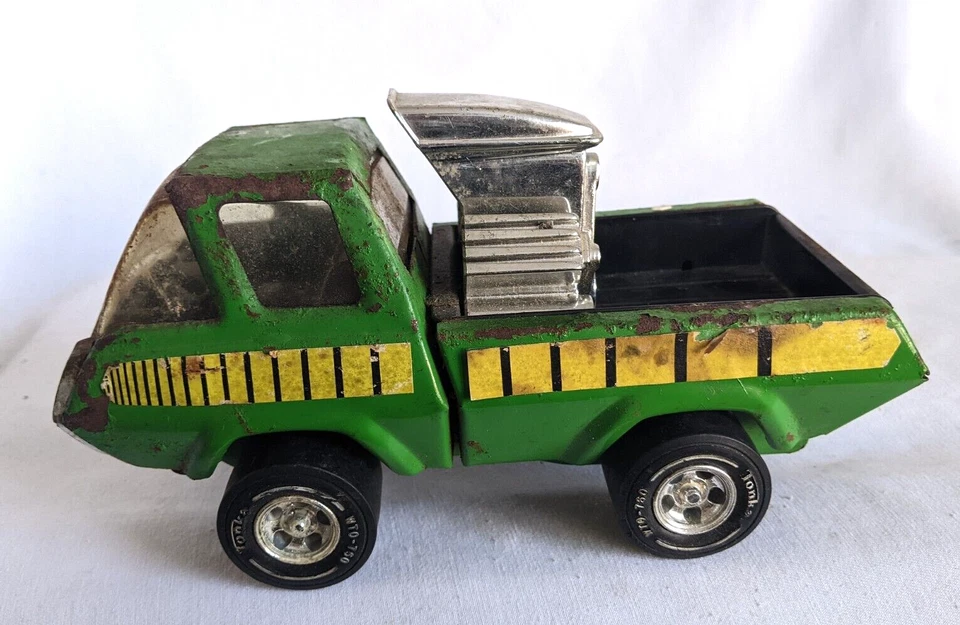 VINTAGE 1970s TONKA PRESSED STEEL GREEN YELLOW HOT ROD MID ENGINE PICKUP TRUCK - Image 1 of 4