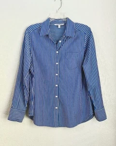 Elizabeth and James Blue White Stripes Cotton Long sleeves Button Shirt Tops M - Picture 1 of 7