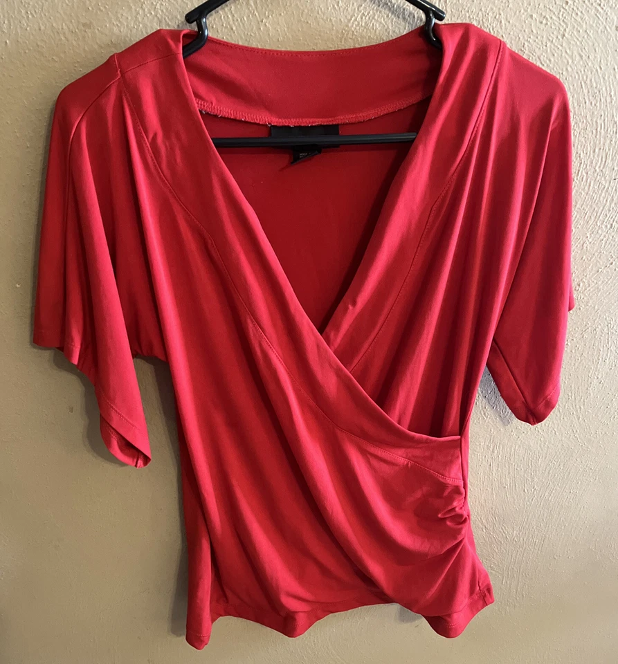 Attention - Blusa Top Mujer Roja Escote en V Manga Corta - Talla XS Foto 1 de 4
