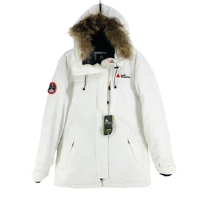 RRP €399 Peak Mountain Women White Down Hooded Ski Parka Jacket Coat Size M - Picture 1 of 18