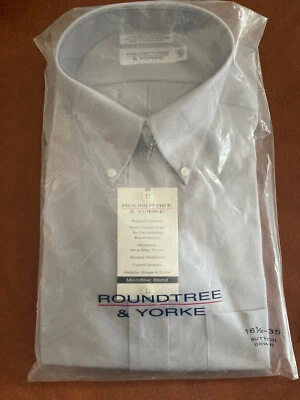 ROUNDTREE & YORKE Lt. Gray Long Sleeve Pinpoint Oxford Shirt  16-1/2/35 NEW! - Image 1 of 2