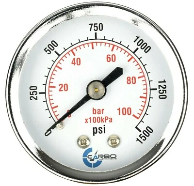 2" Pressure Gauge - Chrome Plated Steel Case, 1/4"NPT, Back Mnt. 1500 PSI - Image 1 of 3