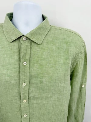 Bugatchi Men's 2XL 100% Fine Linen Button Down Shirt Solid Green Preppy - Image 1 of 4