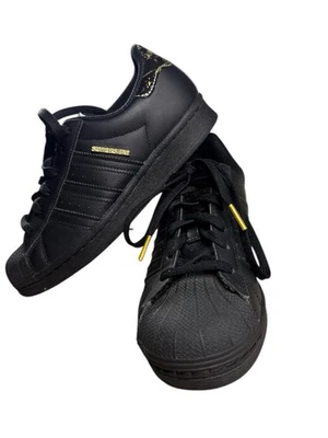 ADIDAS SUPERSTAR Shoes Sneakers Black Gold Size 4.5 Youth Boys Girls Clean - Image 1 of 4