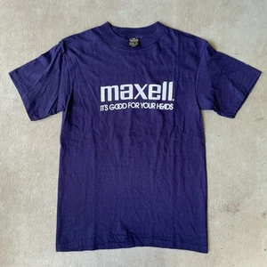 Vintage 70's Maxell Shirt - Size Medium - Single Stitch Navy Good for your heads - Picture 1 of 4