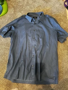 Theory Shirt Mens L Irving SS Hyde Print Short Sleeve Button Up Modern blue - Picture 1 of 6