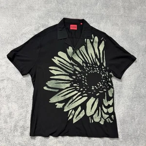 HUGO Boss Red Label Mens L Short Sleeve Button Up Shirt Black Floral Read - Picture 1 of 10
