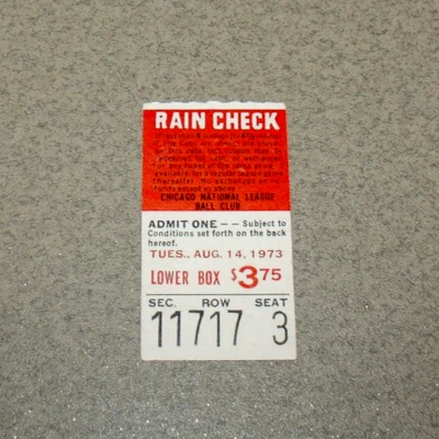 Chicago Cubs 8/14/1973 Ticket Stub v Atlanta Hank Aaron 1rbi 1r Darrell Evans HR - Image 1 of 3