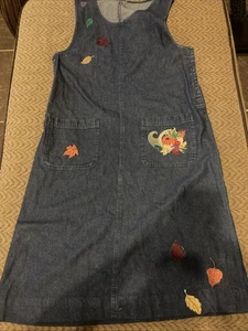 Vintage Damen Herbst Thanksgiving blau Jeans Denim Latzhose langes Kleid LESEN - Bild 1 von 13