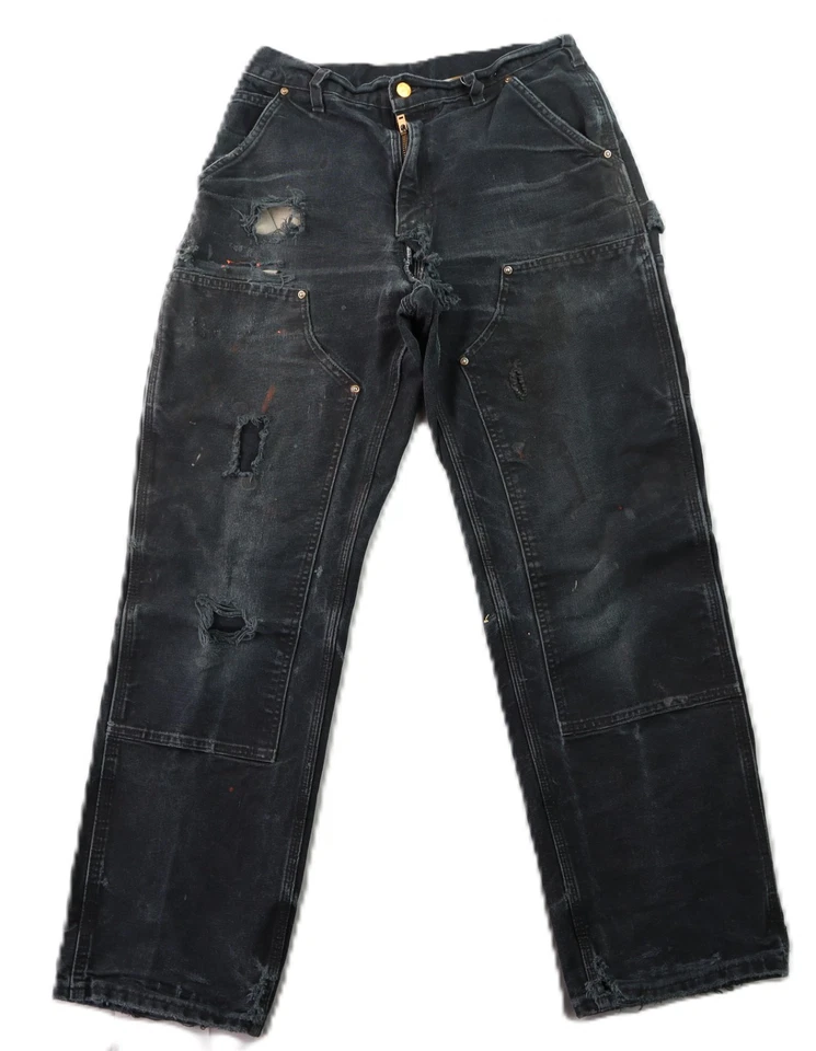 Pantalones de trabajo CARHARTT B01 EE. UU. 30 x 31 pato negro doble rodilla desgastados Foto 1 de 4