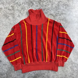 Vintage Aileen II Pullover Damen 18W rot Rollkragen Velour Streifen bunt 80er - Bild 1 von 6