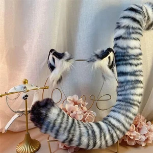 White Tiger Ears Tail Cosplay Gothic Lolita Headwear Halloween Christmas gifts - Picture 1 of 11