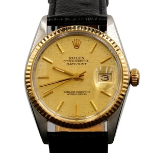Mens Rolex Two-Tone 18K/SS Datejust Watch with Gold Linen Dial 16013 - Picture 1 of 8