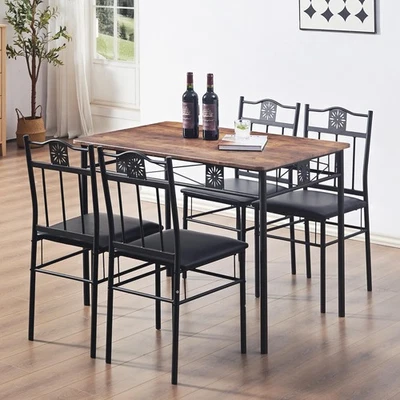 Kitchen Dining Room Table Sets for 4, 5 Piece Metal and Wood Rectangular Brea... - Image 1 of 4