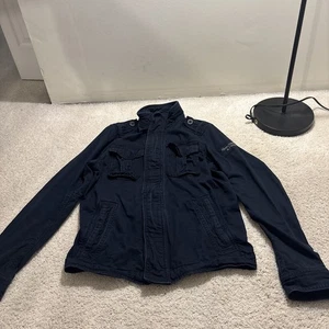 Abercrombie & Fitch Jacket Mens Large Navy Military Full Zip Heavyweight Y2K - Picture 1 of 24