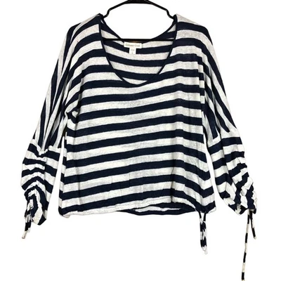 Suéter feminino Coldwater Creek listrado azul branco linho transparente Normcore grande - Imagem 1 de 4