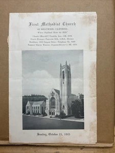 21.10.1945 Erstes methodistisches Gottesdienstprogramm Hollywood Kalifornien B12 - Bild 1 von 5