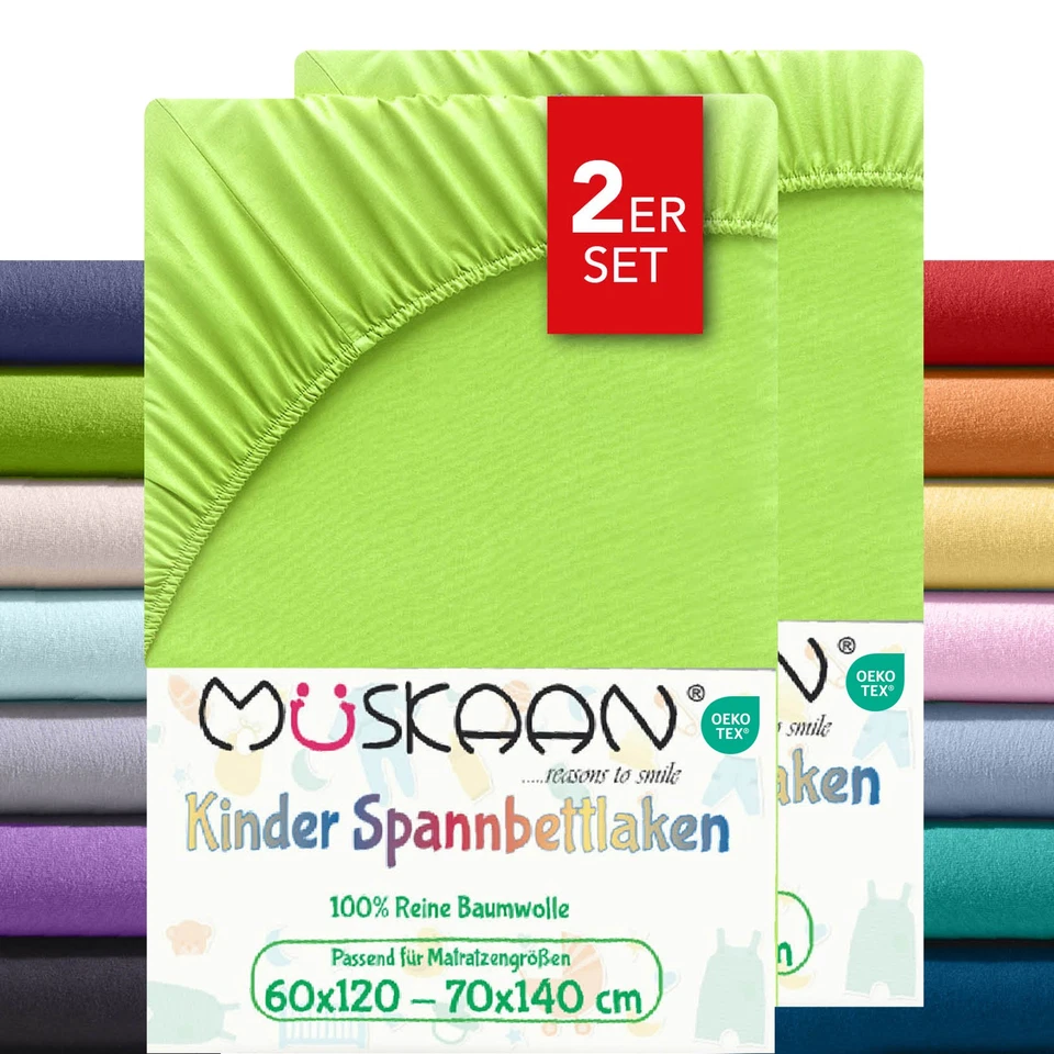 2er Set Spannbettlaken Kinder Jersey 60x120 70x140 – 100% Baumwolle Atmungsaktiv - Bild 1 von 1
