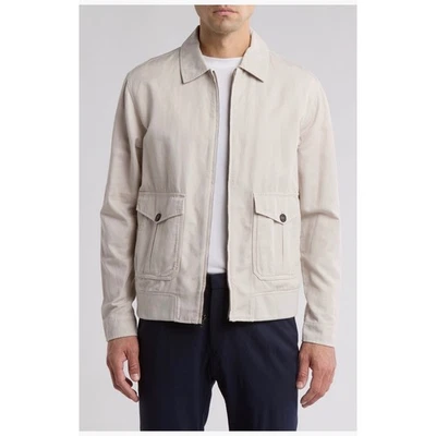 BUGATCHI Stone Cotton Linen Spread Collar Ribbed Hem Jacket XXL Mens - Image 1 of 4