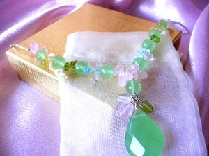 Genuine .925 Sterling Silver 18 inch Necklace...gift box..Pink or Green..trendy - Picture 1 of 7