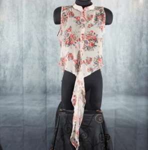DNA Couture Floral  Sheer tie sleeveless boho chic cottage style  size S - Picture 1 of 12