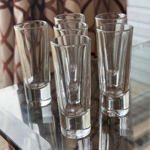 Vintage 15 & 38 Clear Heavy Clear Set of 6 Signed Shot Glasses 4” Tall - Picture 1 of 13