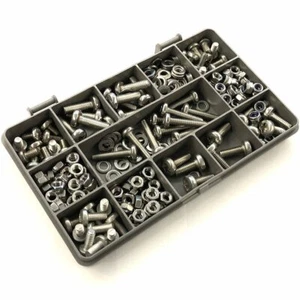 260 ASSORTED A2 STAINLESS M5 POZI PAN MACHINE SCREWS NYLOC FULL NUTS WASHERS KIT - Picture 1 of 2