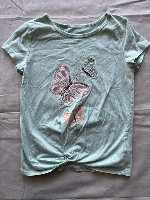 Carter's Butterfly Size 7 A Tee Shirt Top Girls Short Sleeve Light Green - Image 1 of 4