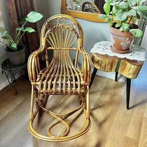Vintage Italian Bent Bamboo Rattan Rocking Chair / Rocker MCM - Child Size - Picture 1 of 17