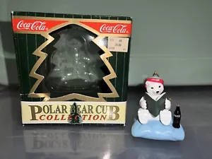 Coca Cola Polar Bear Cub Ornament Collection 1997 On Pillow Reading 2.5" - Picture 1 of 6