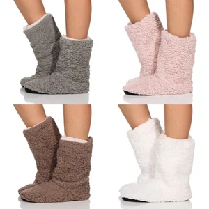 Damen Hausschuhe Kuschel Hüttensocken Stiefel ABS Sohle warm Stopper gefüttert - Bild 1 von 13