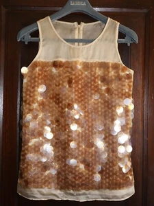 NWT Ann Taylor Sequin Bronze Partial Sheer XS XXS SZ 00 Sleeveless Blouse - Picture 1 of 5
