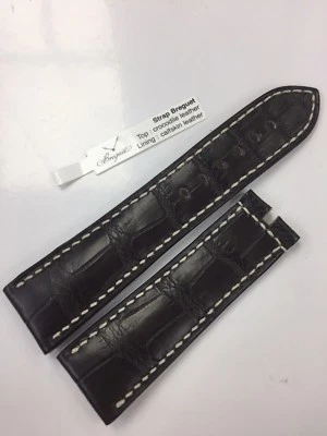 Pulseira de jacaré marrom escuro fosco genuína BREGUET 23 mm - NOVA  - Imagem 1 de 4