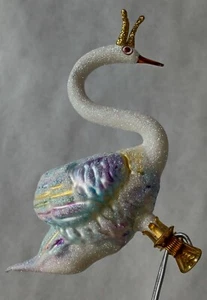 Polish Glass Ornament "Swan Princess" Hand Painted Made in Poland Clip Ornament - Picture 1 of 5